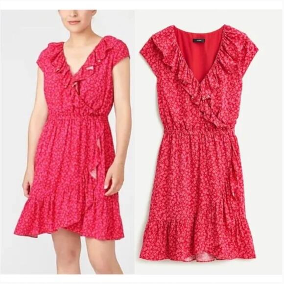 J. Crew Dresses & Skirts - J. Crew V-Neck Ruffle Dress in Tossed Bouquet Print
